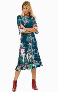 Платье бирюзового цвета с расклешенной юбкой Desigual