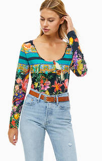 Разноцветная хлопковая футболка с длинными рукавами Desigual