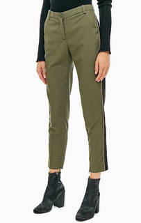Зауженные брюки цвета хаки с лампасами Pinko