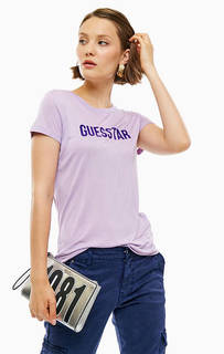 Сиреневая футболка из вискозы с нашивками Guess