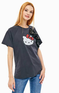 Серая хлопковая футболка с отделкой пайетками Pinko