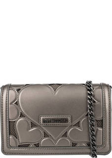 Серебристый клатч с двумя отделами Love Moschino