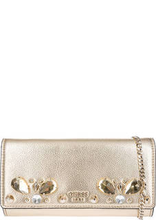 Золотистый клатч с отделкой камнями Guess