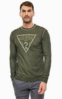 Хлопковый свитшот цвета хаки Guess