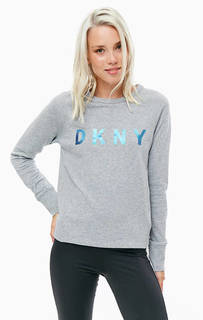 Серый хлопковый свитшот с принтом Dkny