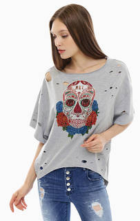 Серая туники-футболка с рваным декором MET