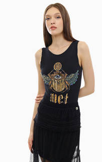 Топ-боди из хлопка с отделкой камнями MET