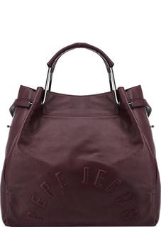 Бордовая сумка с двумя парами ручек Pepe Jeans
