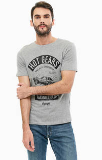 Серая хлопковая футболка с принтом Jack & Jones