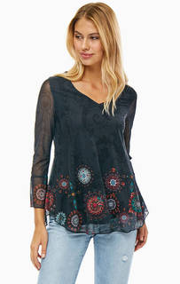 Черная блуза с полупрозрачными рукавами Desigual