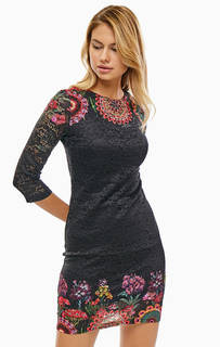 Короткое кружевное платье с цветочным принтом Desigual