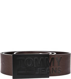 Широкий кожаный ремень коричневого цвета Tommy Jeans