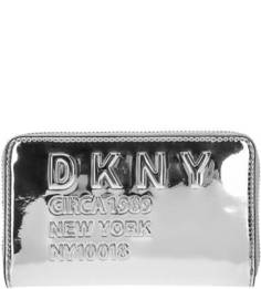 Кошелек серебристого цвета на молнии Dkny