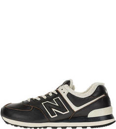 Утепленные кожаные кроссовки черного цвета 574 New Balance