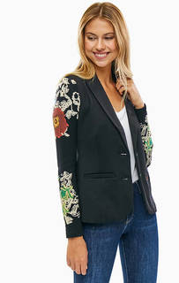 Короткий черный пиджак с цветочным принтом Desigual
