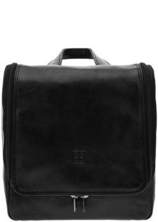 Черный кожаный несессер с откидным клапаном Sergio Belotti