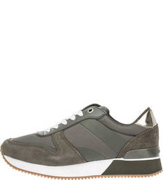 Текстильные кроссовки цвета хаки с замшевыми вставками Tommy Hilfiger