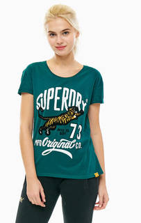 Зеленая хлопковая футболка с принтом Superdry