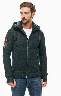 Серая трикотажная куртрка с нашивками Superdry