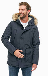 Синяя парка с карманами и капюшоном Superdry