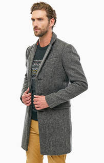 Серое шерстяное пальто на пуговицах Superdry