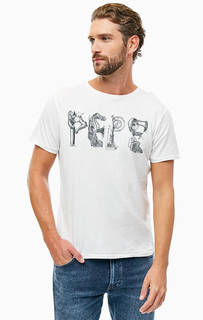 Белая хлопковая футболка с принтом Pepe Jeans