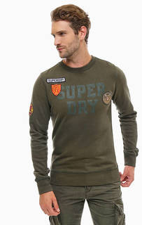 Хлопковый свитшот цвета хаки с нашивками Superdry