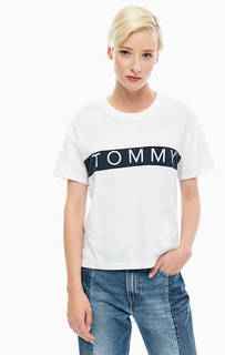 Белая хлопковая футболка оверсайз Tommy Jeans