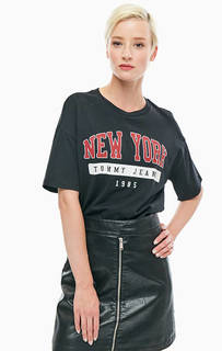 Черная хлопковая футболка с принтом Tommy Jeans