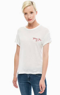 Футболка молочного цвета с вышивкой Tommy Jeans