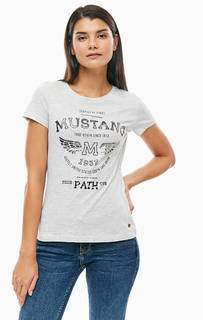 Серая хлопковая футболка с принтом Mustang