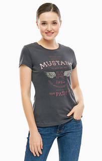 Серая хлопковая футболка с принтом Mustang