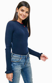 Синий хлопковый джемпер с высоким воротом Scotch&Soda