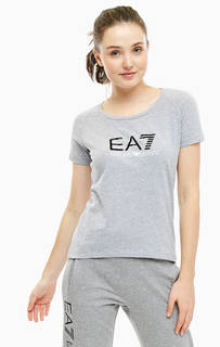Серая хлопковая футбокла с принтом EA7