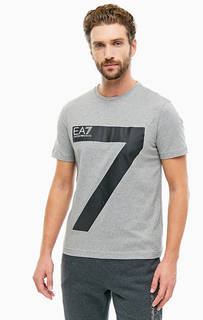 Серая хлопковая футболка с принтом EA7