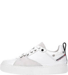 Белые кожаные кеды с замшевыми вставками Diesel