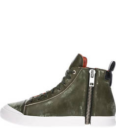 Высокие кожаные кеды цвета хаки Diesel