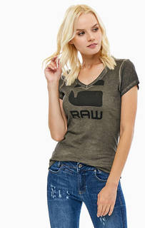 Серая хлопковая футболка с глубоким вырезом G Star RAW