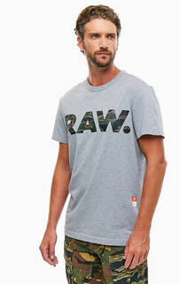 Серая хлопковая футболка с принтом G Star RAW
