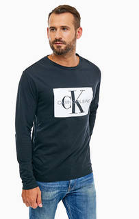 Черная хлопковая футболка с длинными рукавами Calvin Klein Jeans