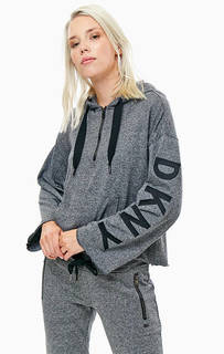 Серая хлопковая толстовка с капюшоном Dkny