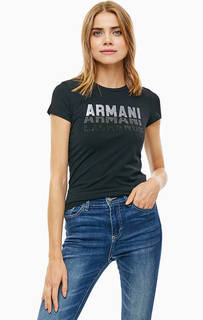 Черная хлопковая футболка с отделкой стразами Armani Exchange