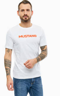 Белая хлопковая футболка с принтом Mustang