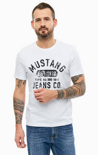 Белая хлопковая футболка с принтом Mustang