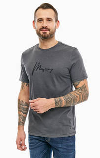 Серая хлопковая футболка с принтом Mustang