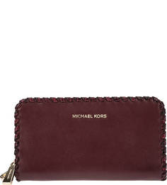 Бордовый кожаный кошелек на молнии Wristlets Michael Michael Kors