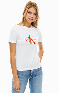 Футболка белого цвета из хлопка Calvin Klein Jeans