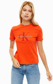 Футболка оранжевого цвета из хлопка Calvin Klein Jeans