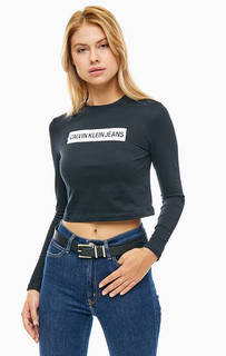 Черная хлопковая футболка с длинными рукавами Calvin Klein Jeans