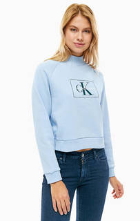 Синий хлопковый свитшот с принтом Calvin Klein Jeans